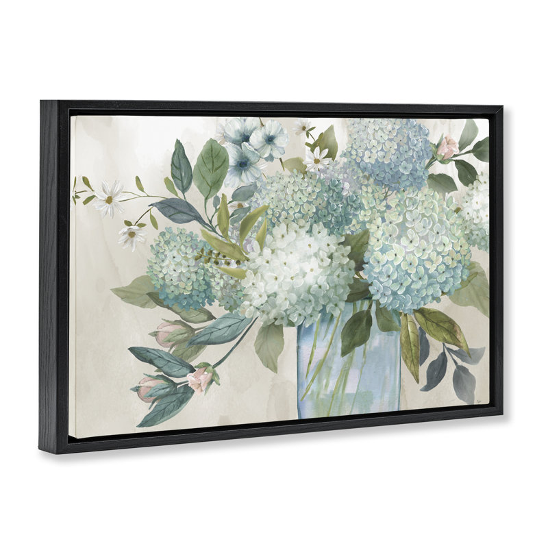 Cadre flottant Hydrangeas Galore Flowers, design par Nan, Cadre flottant noir de jais, H 21 po x l 31 po