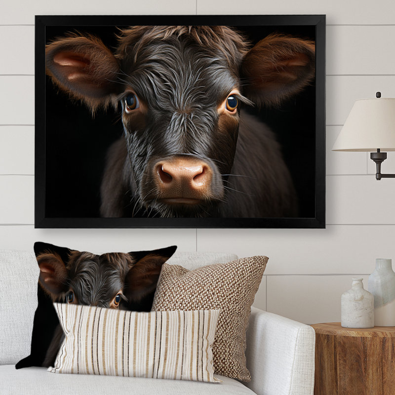 Portrait de vache - grande vache, art mural, Cadre simple noir, H 16 po x l 32 po x P 1 po