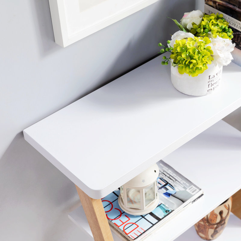 Botwinick 31.25'' W Rectangle Standing Desk, Console Table with Three Open Shelves, White/Natural