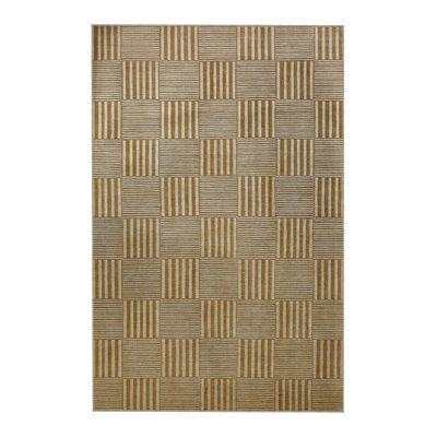 Beige Striped Patchwork Pattern Creative Modern Decorative Machine Washable Area Rug