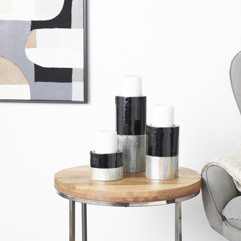 Porte-bougie décoratif en métal, Noir poli / gris