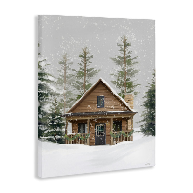 Toile Cozy Snowy Forest Cabin, design par House Fenway, H 40 po x l 30 po