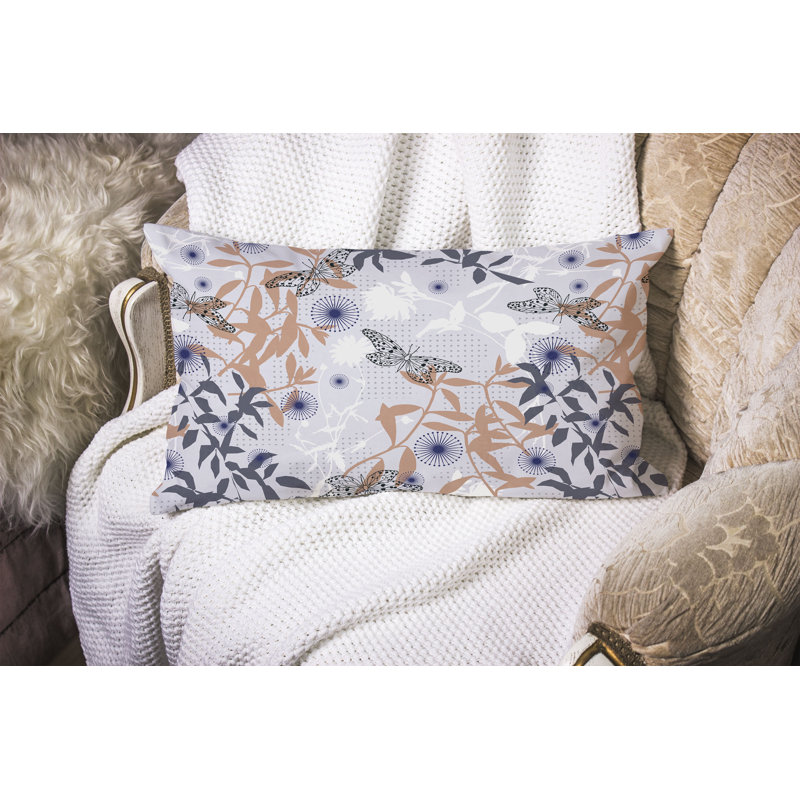 Ethereal Flutter Bloom  Rectangular Throw Pillow, Gray/Orange