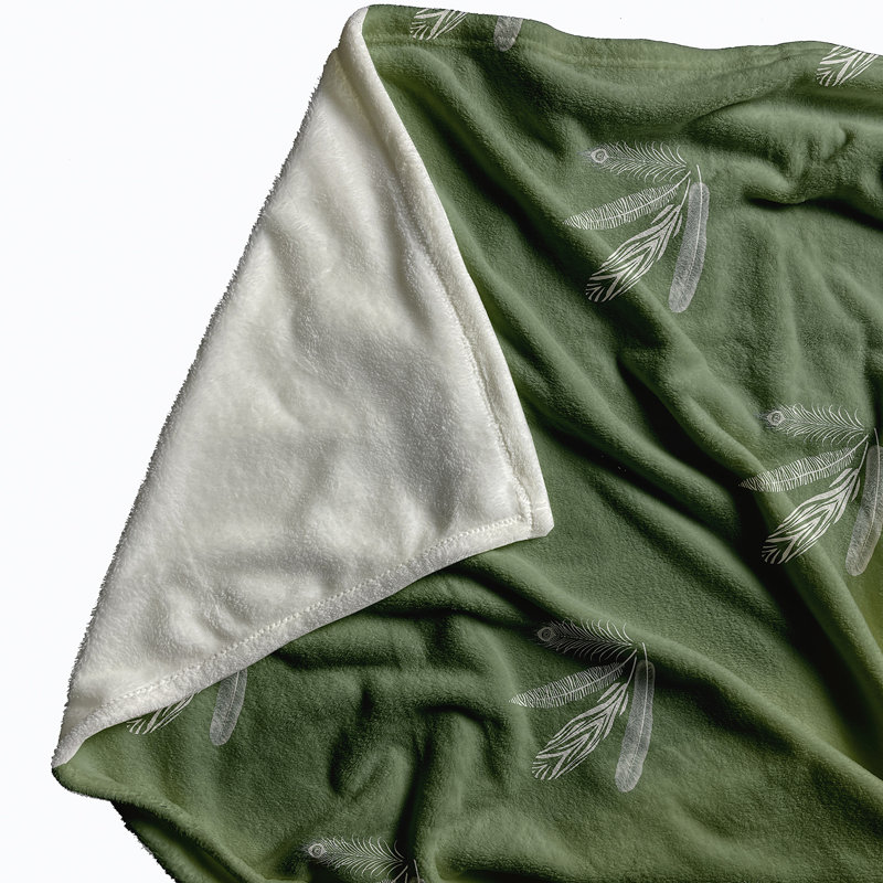 Couverture en molleton à motif de plumes, L 30 po x L 40 po, Vert pâle