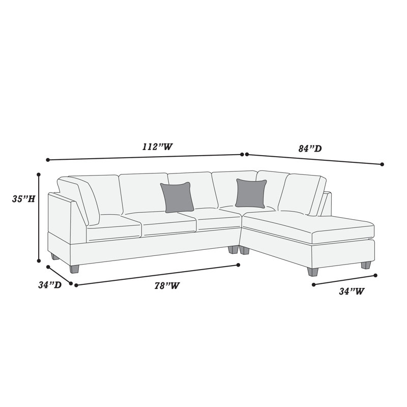 Dark Blue Microfiber Fabric Three-Piece Sectional Sofa with Ottoman