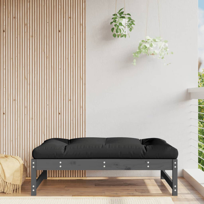 Assiah Solid Wood Outdoor Bench, Grey, Black