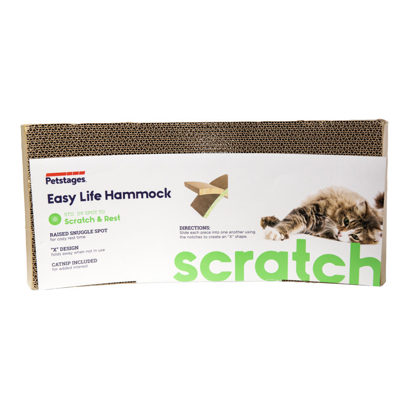 Green Corrugated Cardboard Cat Scratcher Hammock with Catnip