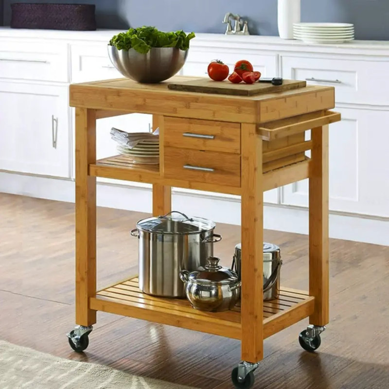 Alaaya Bamboo Kitchen Cart with Locking Wheels