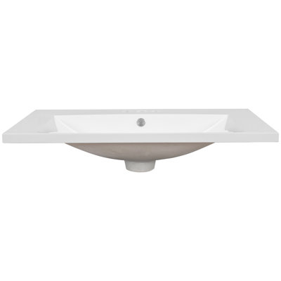 Comptoir de meuble-lavabo 30 po, céramique, lavabo blanc, épaisseur 0,98 po, comptoir de forme rectangulaire, blanc, emplacement du lavabo central, hauteur 6,61 po