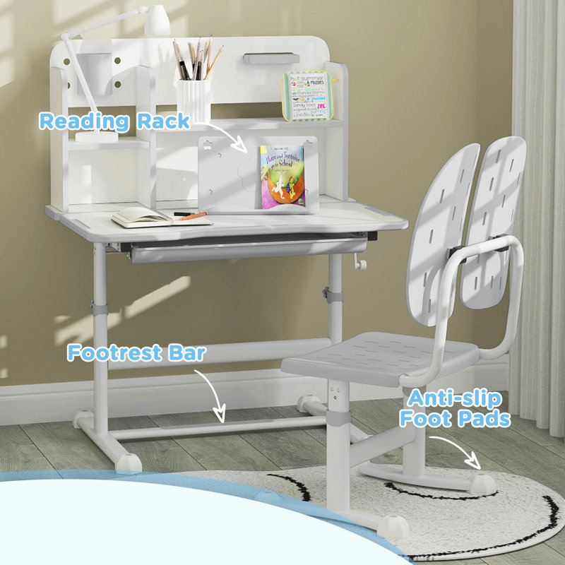 Abbygael Kids 2 Piece Rectangular Desk Or Activity Chair and Chair Set, Grey