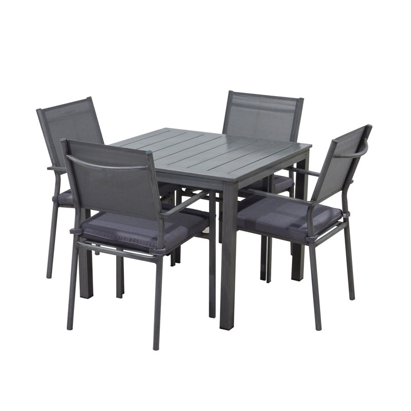 Ensemble de salle à manger d'extérieur 5 pièces - Table carrée en aluminium 34 po et 4 chaises empilables