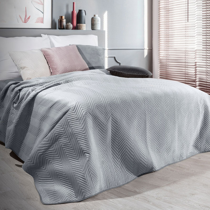 Gaphna Polyester Solid Colour Bedspread, Silver, W230 x L260cm