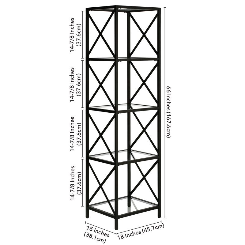 Celine 167.6cm H Steel Standard Bookcase, Black, 66" H x 76.2" W x 15" D