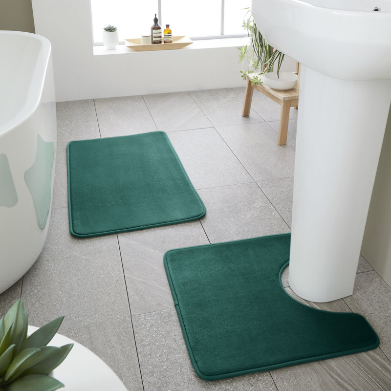 Anti-Bacterial Memory Foam Bath Mat and Pedestal Set, Forest Green