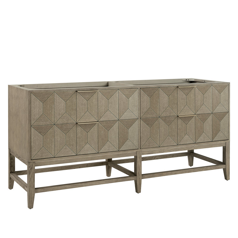 Pebble Oak 72" Double Freestanding Vanity with Solid Surface Top
