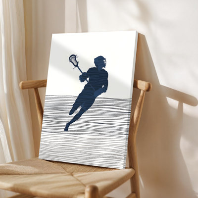 Art mural encadré sur toile, joueur de crosse en mouvement, surélevé, style de dessin au trait rayé. Décoration murale, grande œuvre d'art pour le salon, prête à être suspendue, 24 po x 36 po