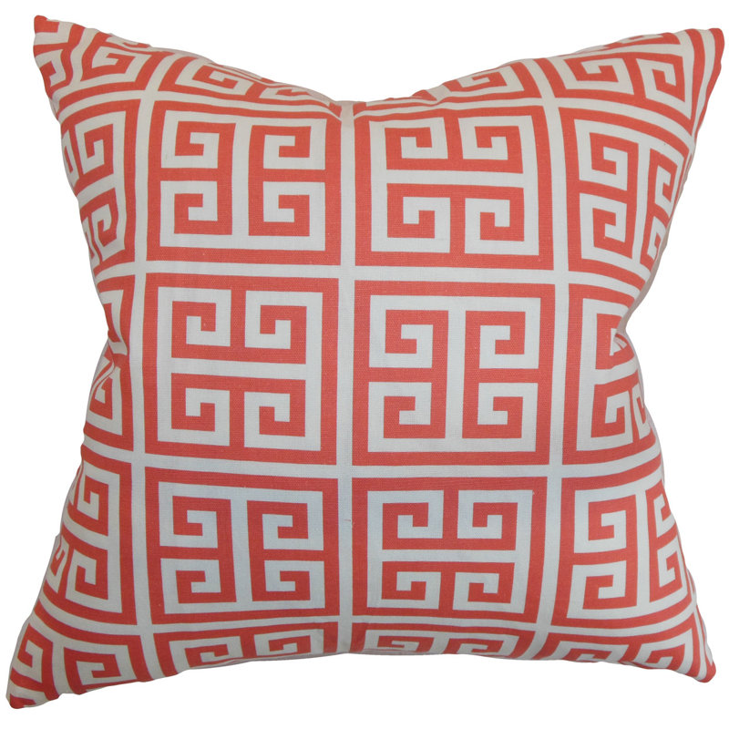 Paros Greek Key Floor Pillow, Coral White, 20" x 20"