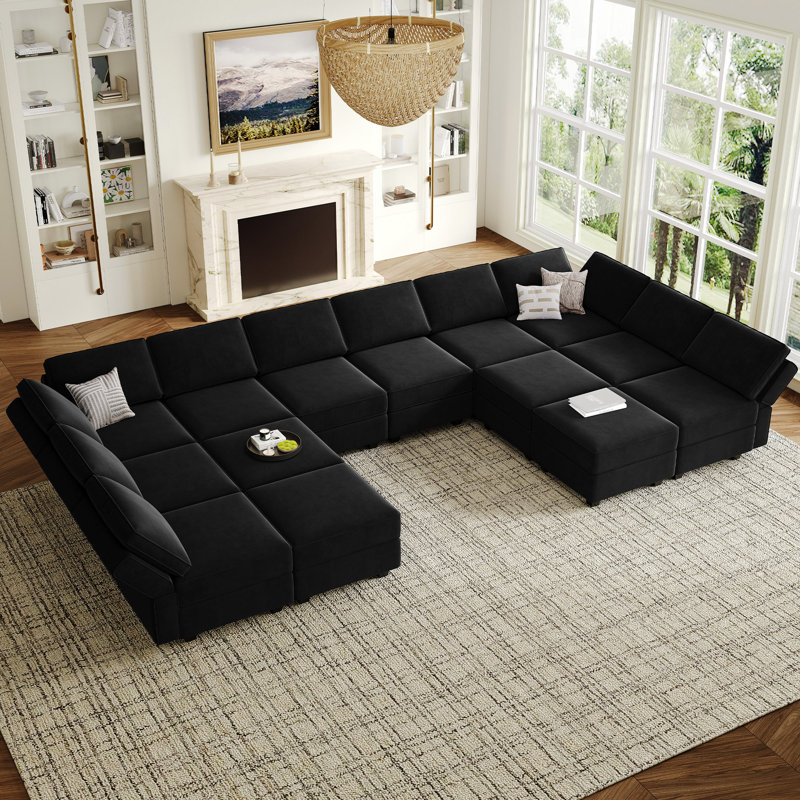 Wylodene Velvet Sectional Reversible, Black Velvet