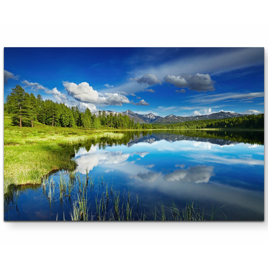 Leinwandbild Bergsee mit Wolkenspiegelung im Altaigebirge