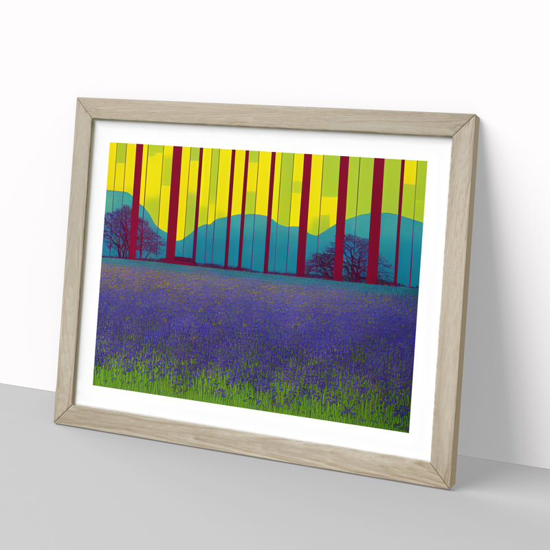 Abstract Bluebell Field - Single Picture Frame Print, 46cm H x 64cm W x 2cm D, Oak