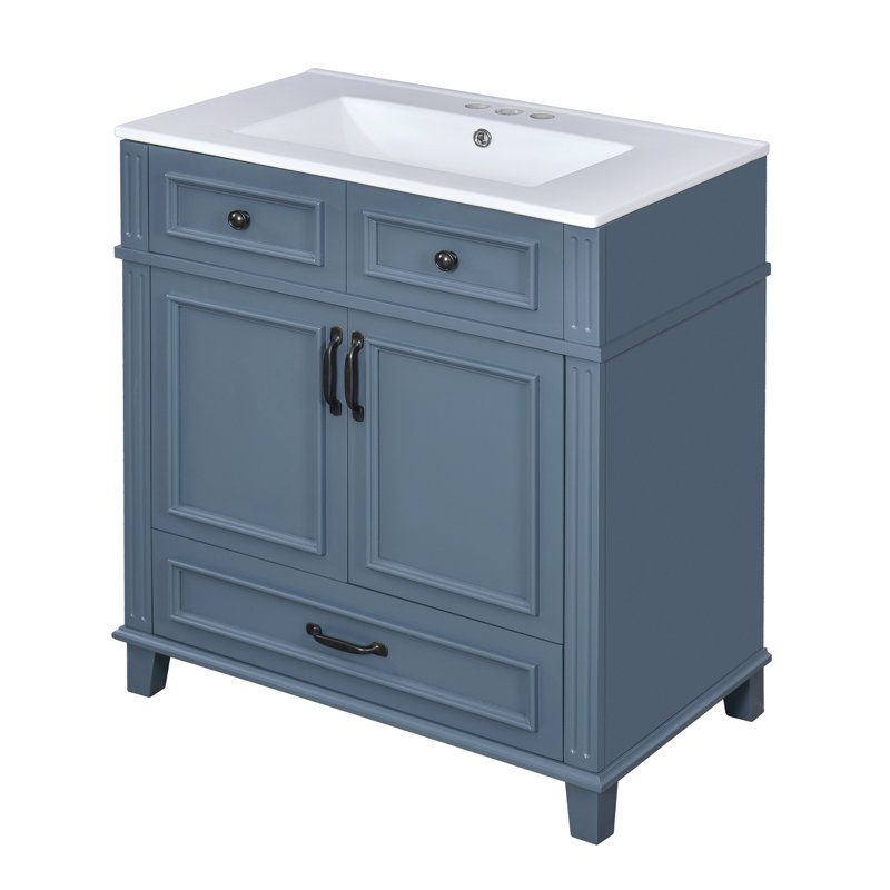 Meuble-lavabo de 30 po avec lavabo en céramique, Bleu