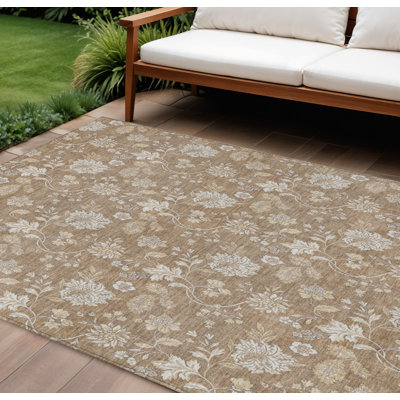 Tapis intérieur lavable floral 9 pi x 12 pi cuivré et beige