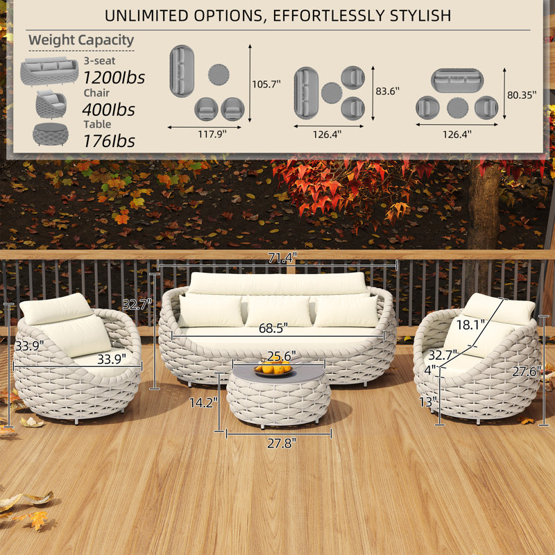 5 - Person Textilene Rope Outdoor Seating Group with Cushions and Table
