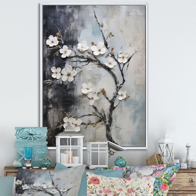 Pomme en fleurs Harmony, H 32 po x l 24 po x P 1 po, Cadre flottant blanc