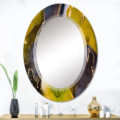 Mauve et jaune, art abstrait fluide de luxe I - miroir mural moderne ovale