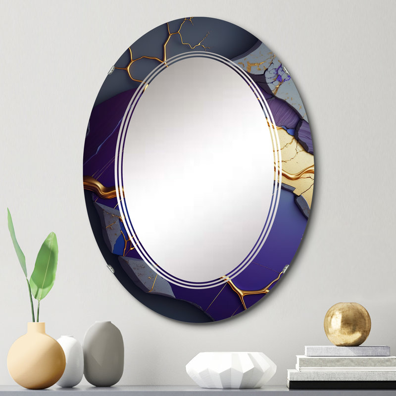 Percoski - Géode abstraite mauve I - Miroir mural abstrait en marbre, 30 po x 20 po