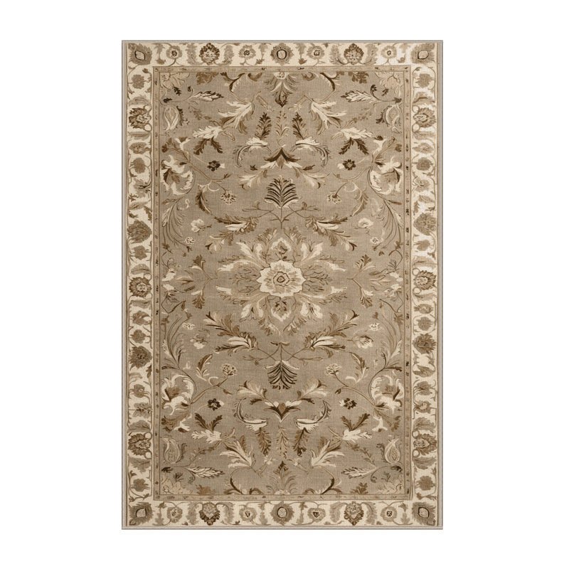 Tapis brun Tabriz lavable à la machine, Rectangulaire 7 pi x 10 pi
