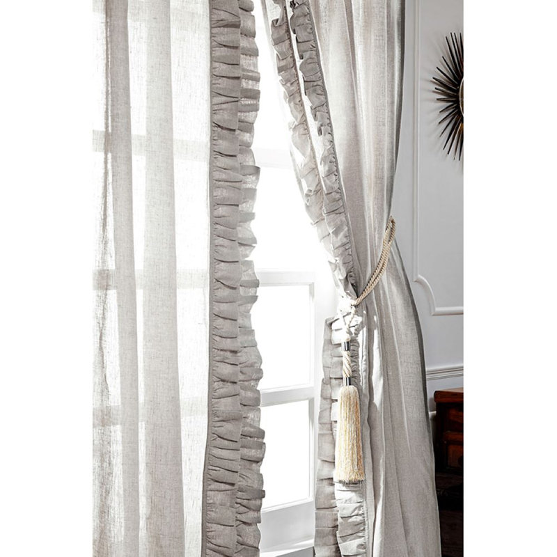 Banji Cotton Blend Semi Sheer Curtain Pair, Silver
