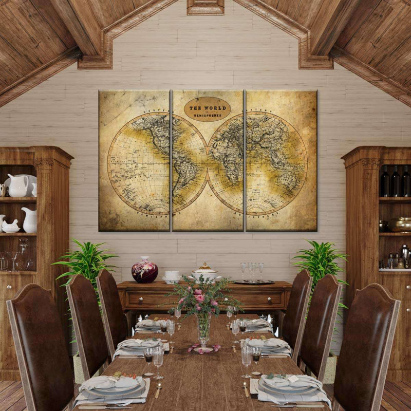 Découvrez la carte du monde sur toile, ensemble de 3 pièces, H 24 po x l 38 po x P 1,25 po