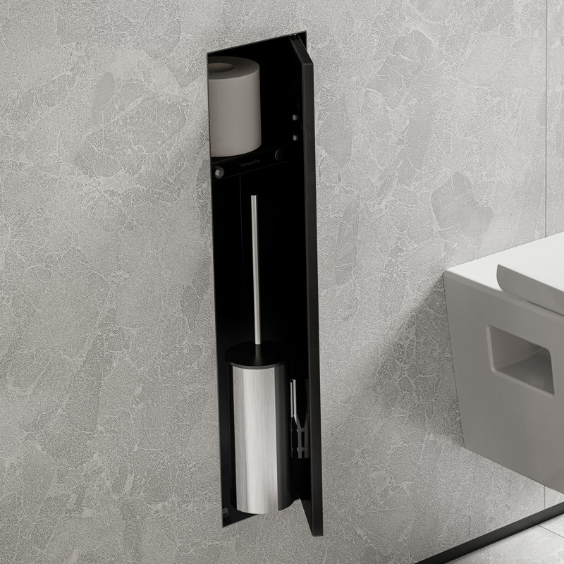 Porte-brosse de toilette encastré avec tablette et porte inclinable hansgrohe XtraStoris Rock, Noir mat