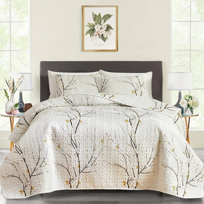  Ensemble de courtepointe en polyester percale, Courtepointe pour très grand lit + 2 tailles déc, Beige