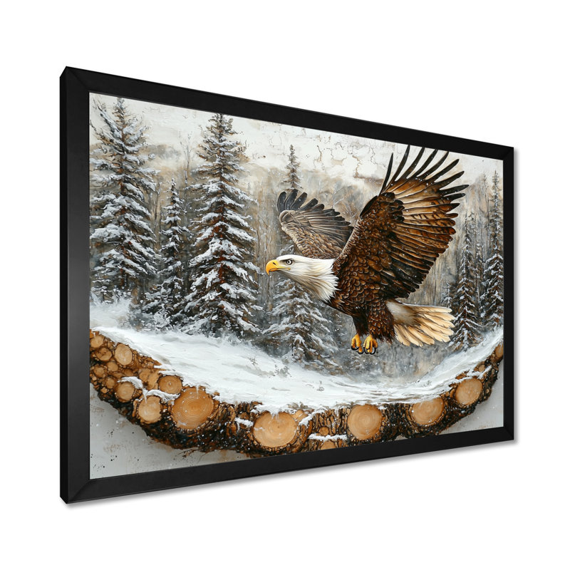 Aigle, esprit du vent dans la forêt hivernale IV - Aigle, art mural, H 12 po x l 20 po, Noir