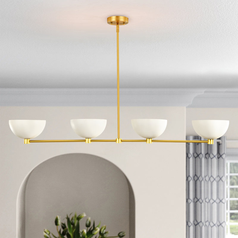 Lustre suspendu pour îlot de cuisine 4 lumières Radiantix, Or brossé, Blanc
