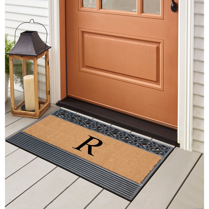 Paillasson en caoutchouc naturel et coco 24 x 36 pour porte d'entrée, paillasson durable traité anti-perte, R