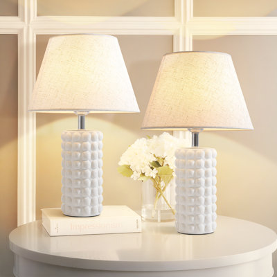 Ensemble de 2 lampes de table modernes en céramique de 18 po avec abat-jour en lin, lampe de table de chevet E26 pour chambre à coucher, salon, bureau, bureau