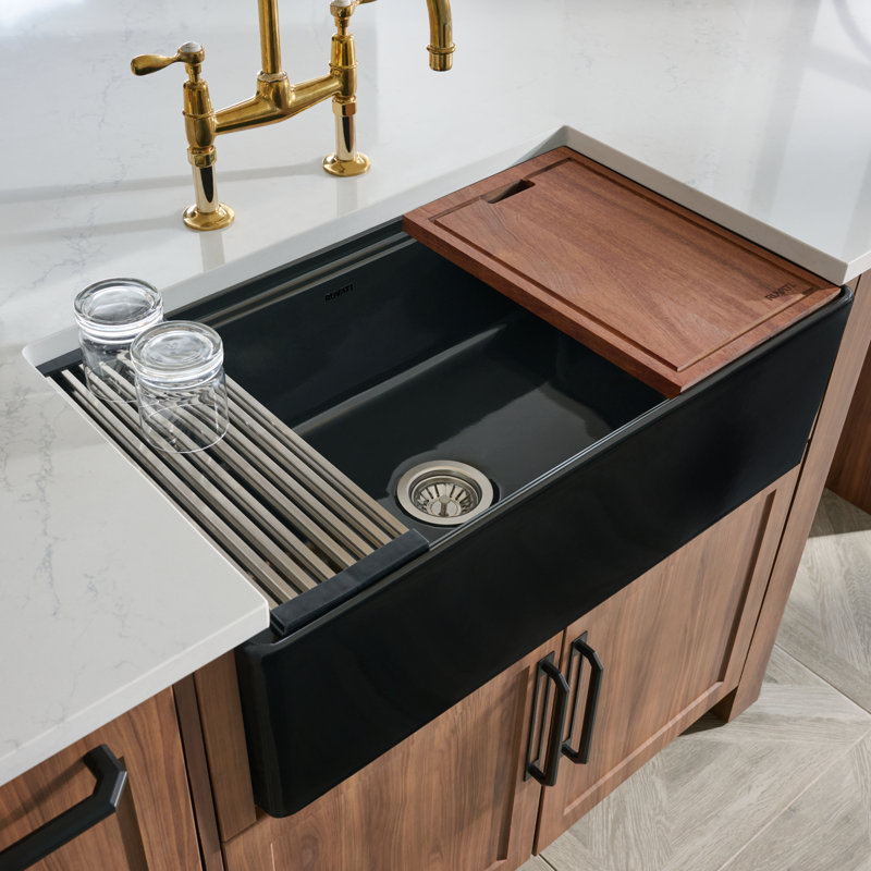 33'' L Double Bowl Fireclay Kitchen Sink, Emerald Green