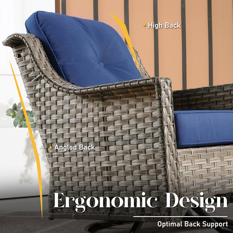 5 - Person Patio Furniture Set with Swivel Rockers, Outdoor Wicker Rattan High Back Seating Group with Cushions, All Weather Sofa Conversation Set with Fire Pit Table for Garden Backyard