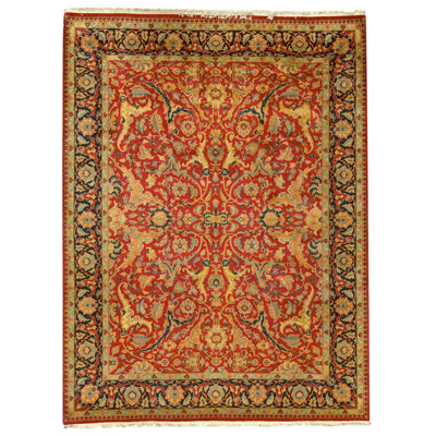 Tapis rouge et noir noué à la main de haute qualité