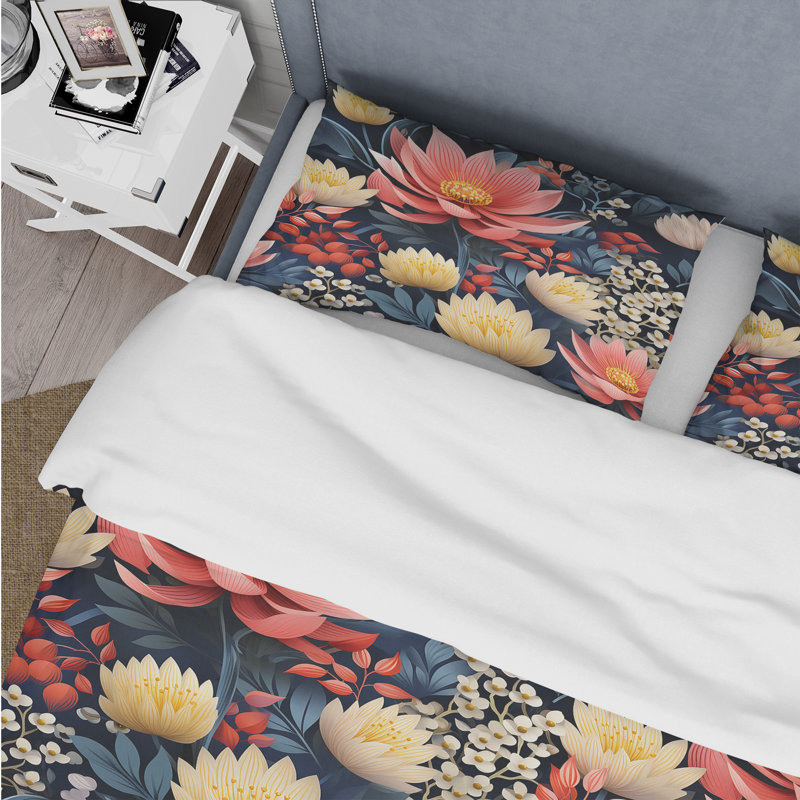 Ensemble de housse de couette en polyester jaune et rose, Housse de couette simple + 1 taie décorative stan