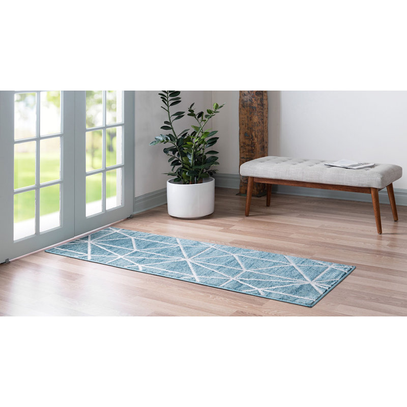 Tapis contemporain Clidy couleur océan, Tapis de couloir 2 pi x 6 pi