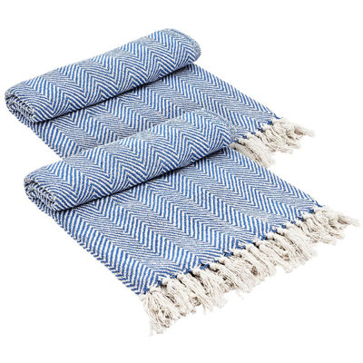 Jeté décoratif avec pampilles - ensemble de 2 - 50 po x 60 po - bleu / blanc