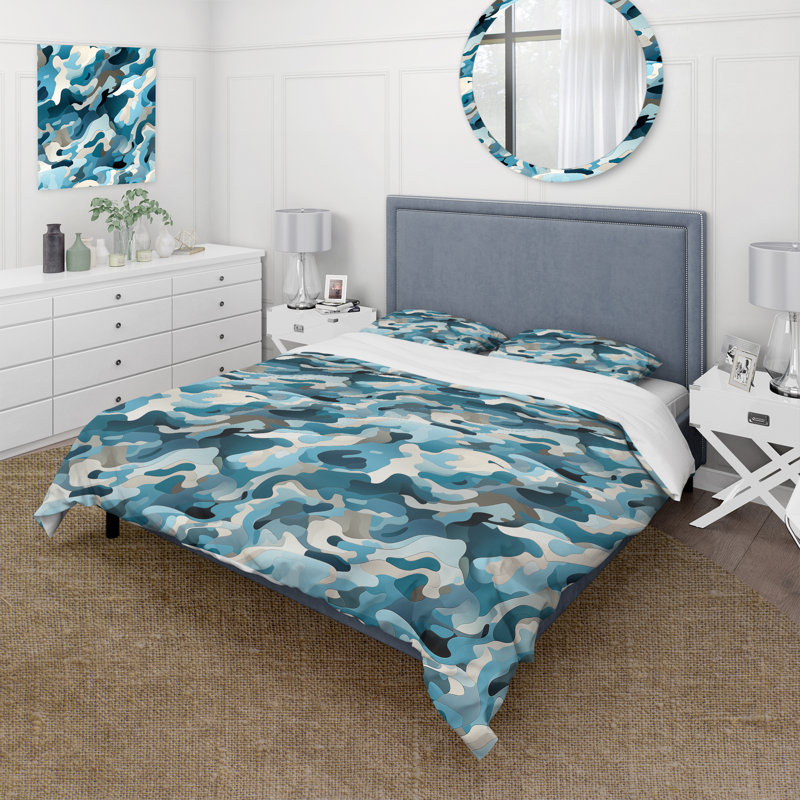 Blue Futuristic Stealth I - Ensemble de housse de couette camouflage - Polyester microfibre
