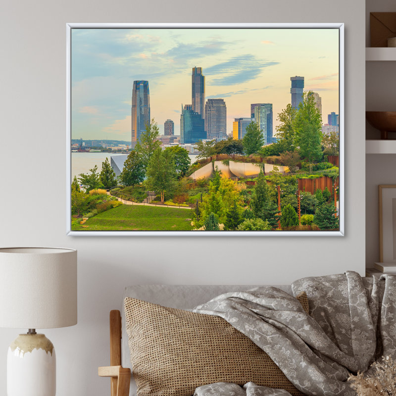 Park in Manhattan - Décoration murale paysages urbains, H 34 po x l 44 po x P 1,5 po, Cadre flottant blanc