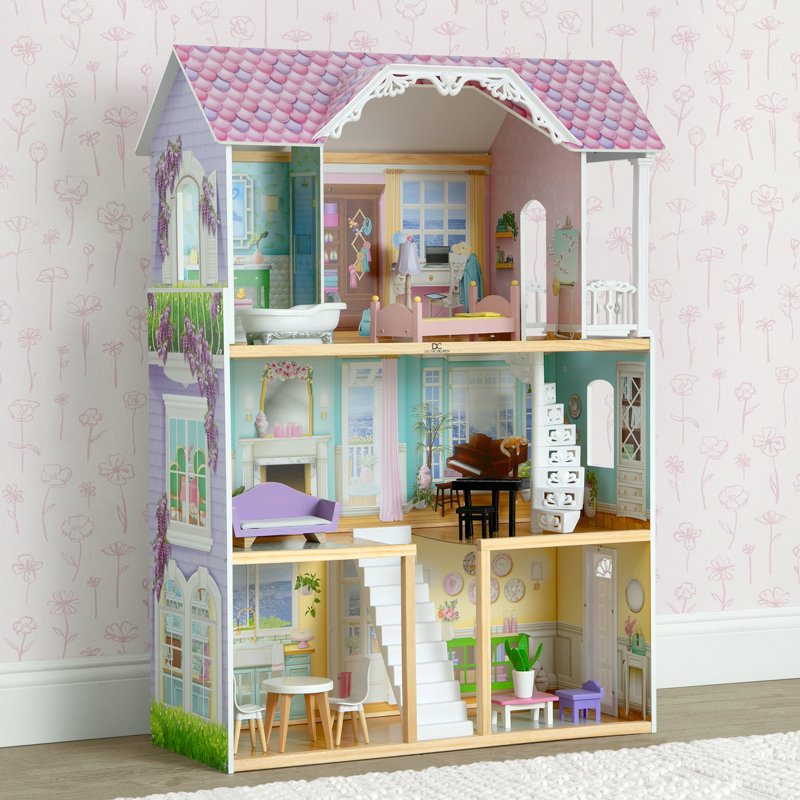 Maison de poupée Delta Children MySize - grande maison de poupée à 3 étages avec 7 pièces comprenant 12 accessoires