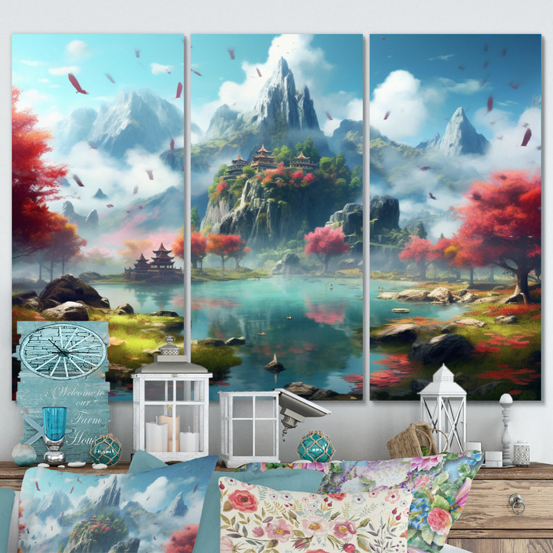 «Fairytale Castle IV» sur toile, reproduction de 3 pièces, H 28 po x l 36 po x P 1 po