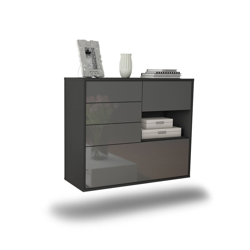 Shevlin 92cm Sideboard, Black, High Gloss Grey